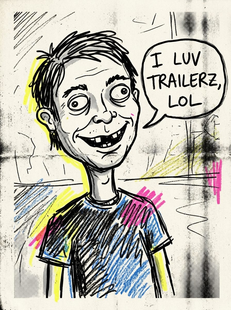 Portrait of the founder of Trailer Trash in the signature scrawled zine style