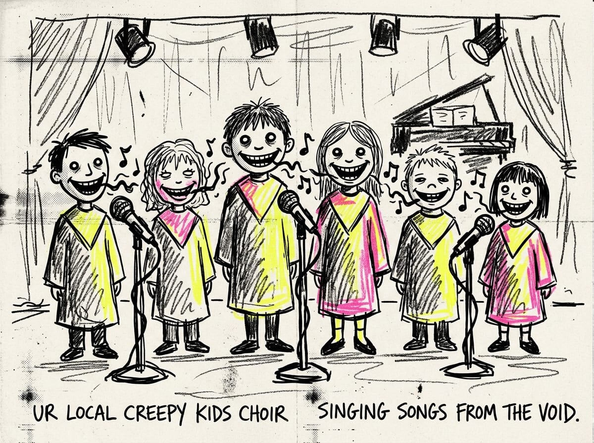 A choir microphone in a dim studio, evoking the haunting cover versions used in movie trailers