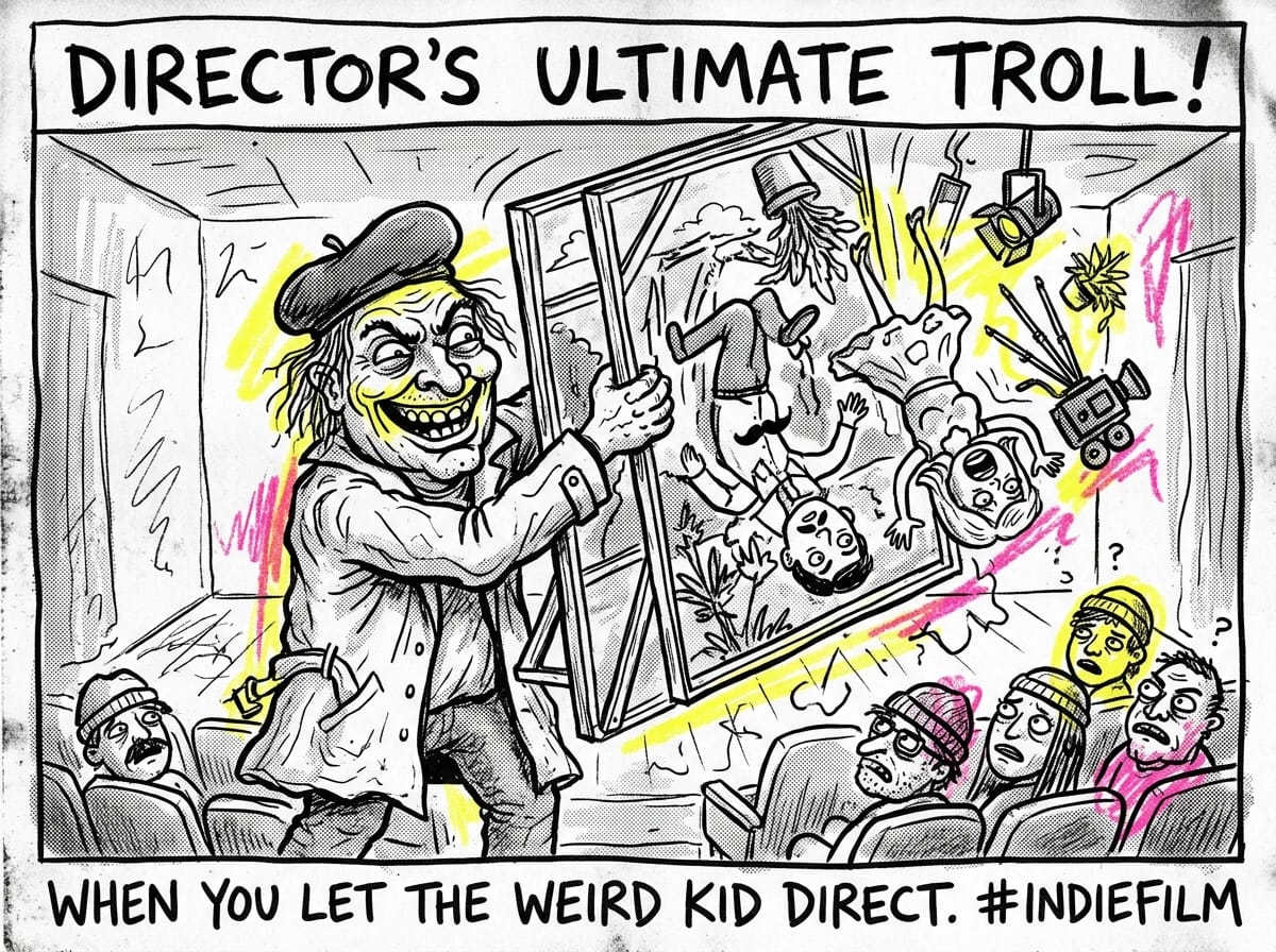 A film reel turned inside out, representing a genre premise being subverted